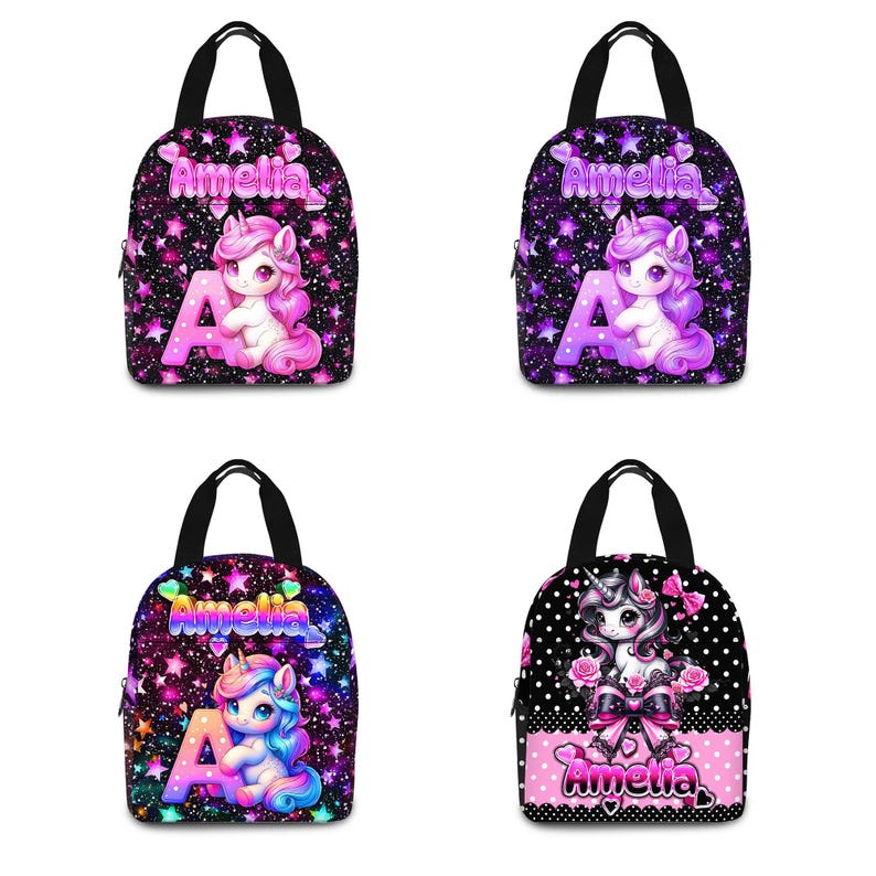 Personalized Unicorn Backpack Set, Girls School Bag With Lunch Bag - Etsy