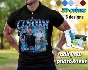 Custom Polo Shirt for Men Personalized Photo Short Sleeve Golf Shirt with Picture Printed Polo Shirt Custom Text Polos Valentine's Day