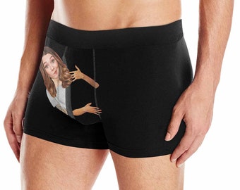 Custom Men's Boxer Briefs With Girlfriend Face Personalized Hug