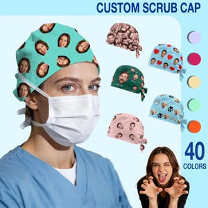 Personalisierte Foto Scrub Cap: Personalisiertes Gesicht, Haustier oder Text - Geschenk für Tierarzthelferin