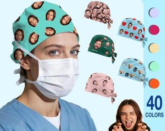 Personalized Photo Scrub Cap: Custom Face, Pet, or Text - Veterinary Nurse Gift