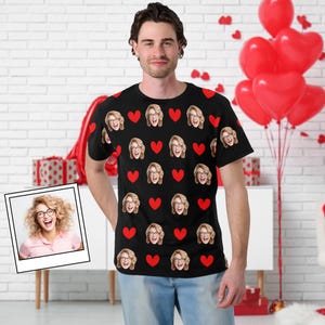 Benutzerdefiniertes Shirt mit Gesichtern, benutzerdefiniertes T-Shirt für Männer, Paar-Gesichter auf Hemd, personalisiertes Hemd für ihn, benutzerdefiniertes Herz-bedrucktes Hemd, Valentinsgeschenk