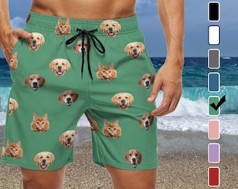 Custom Face Swim Trunks, Personalized Photo Beach Shorts