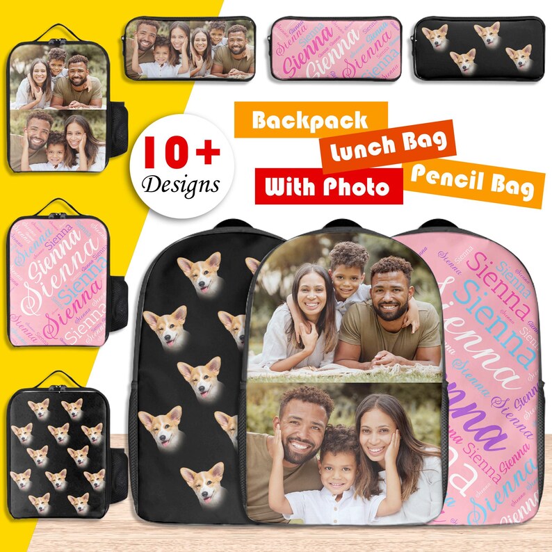 Personalized Photo Backpack Set, Lunch Bag & Pencil Case - Etsy