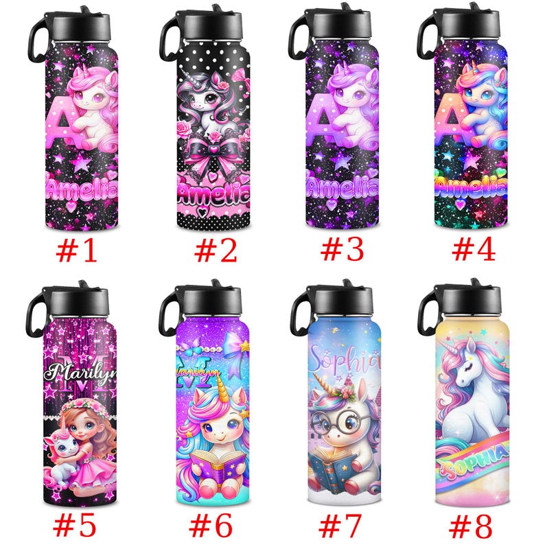 Personalized Kids Water Bottle, Unicorn Stainless Steel Insulated ...