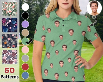 Custom Women's Polo Shirt Personalized Short Sleeve Golf Shirt with Picture Logo Face Dog Photo Printed Polo Shirt Custom Pet Photo Polos