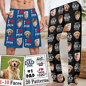 Custom Pajama Pants,Personalized Best Dad Pajamas with Face,Custom Photo Pajama Trousers,Fathers Day Birthday Gifts for Dad