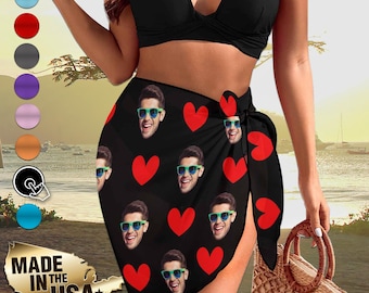 Custom Photo Beach Sarong Wrap, Personalized Swim Cover Up