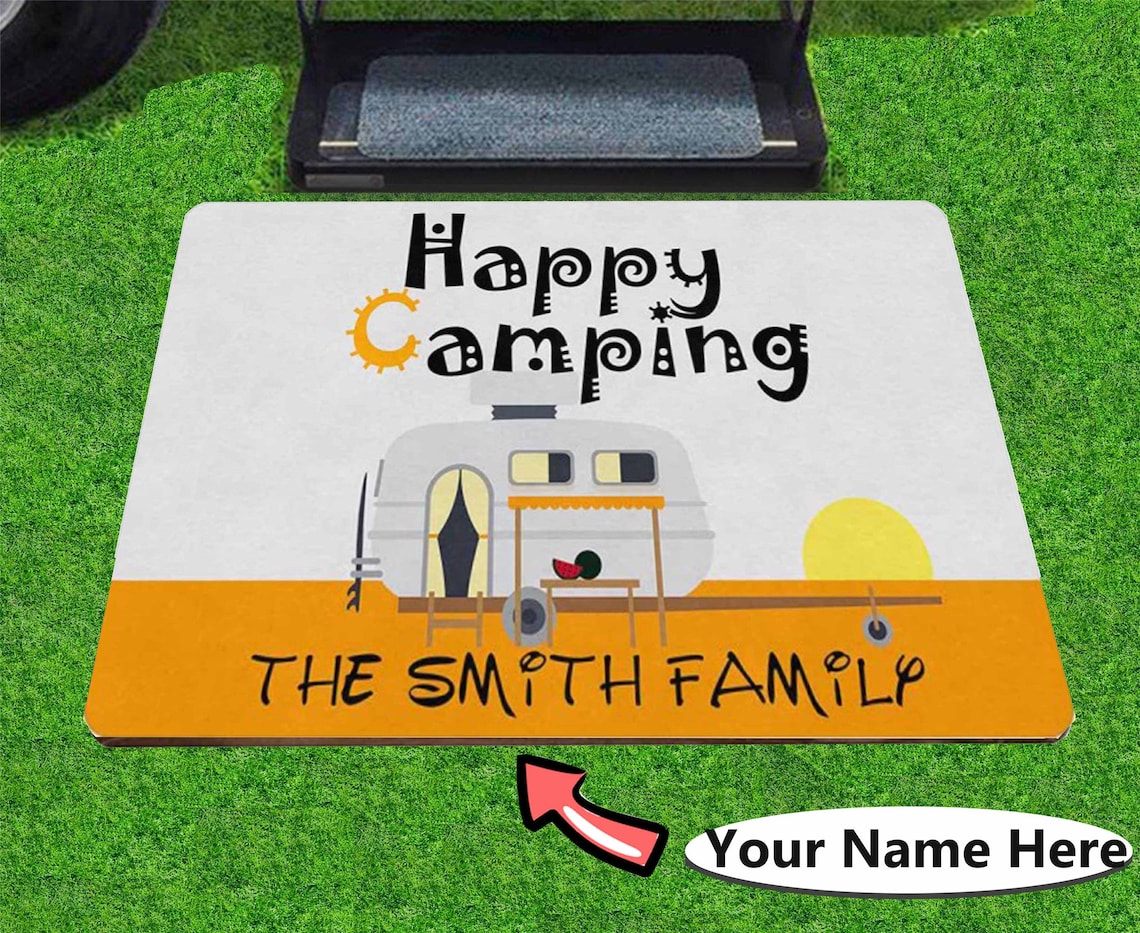 Custom Happy Camping Door Mat Floor Personalized Name Doormat Etsy