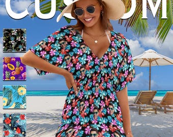 Custom Face Beach Cover Up, Personalized Swimsuit Wrap
