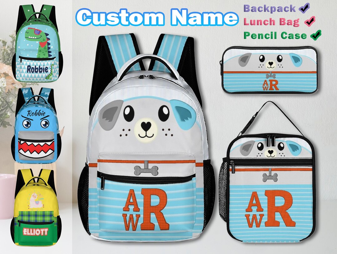 Custom Backpack Lunch Bag Set,personalized Name Text School Bag Lunch ...