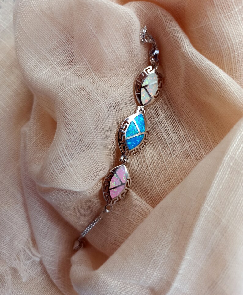 Gift for her 925K Sterling Silver Bracelet Gift for Her Bracelet with Three Colorized Spiral Charm Silver Bracelet