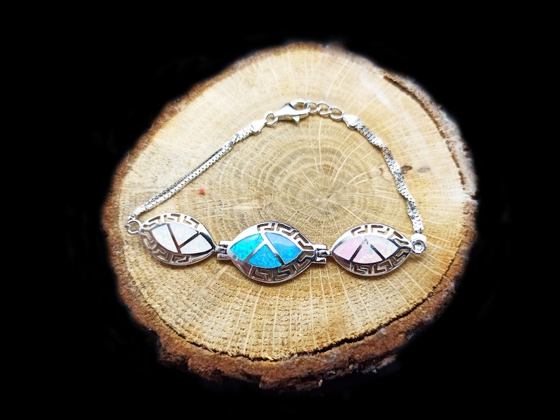 Gift for her 925K Sterling Silver Bracelet Gift for Her Bracelet with Three Colorized Spiral Charm Silver Bracelet