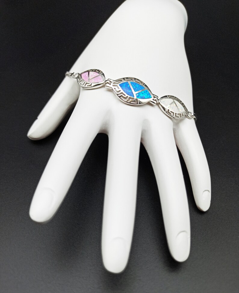 Gift for her 925K Sterling Silver Bracelet Gift for Her Bracelet with Three Colorized Spiral Charm Silver Bracelet