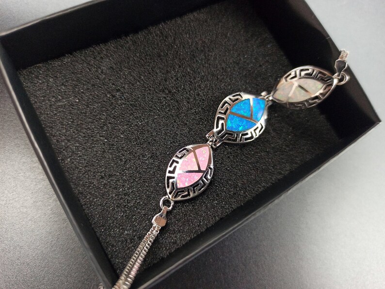 Gift for her 925K Sterling Silver Bracelet Gift for Her Bracelet with Three Colorized Spiral Charm Silver Bracelet
