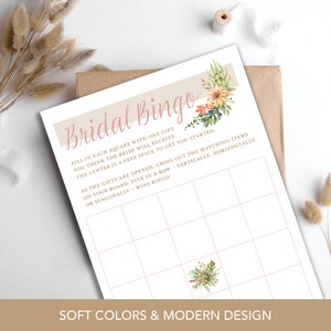 Bridal Shower Bingo INSTANT DOWNLOAD, Printable Bingo Game, Bridal Shower Activity, Boho, Floral, Succulents, Modern, Elegant, Rose Gold
