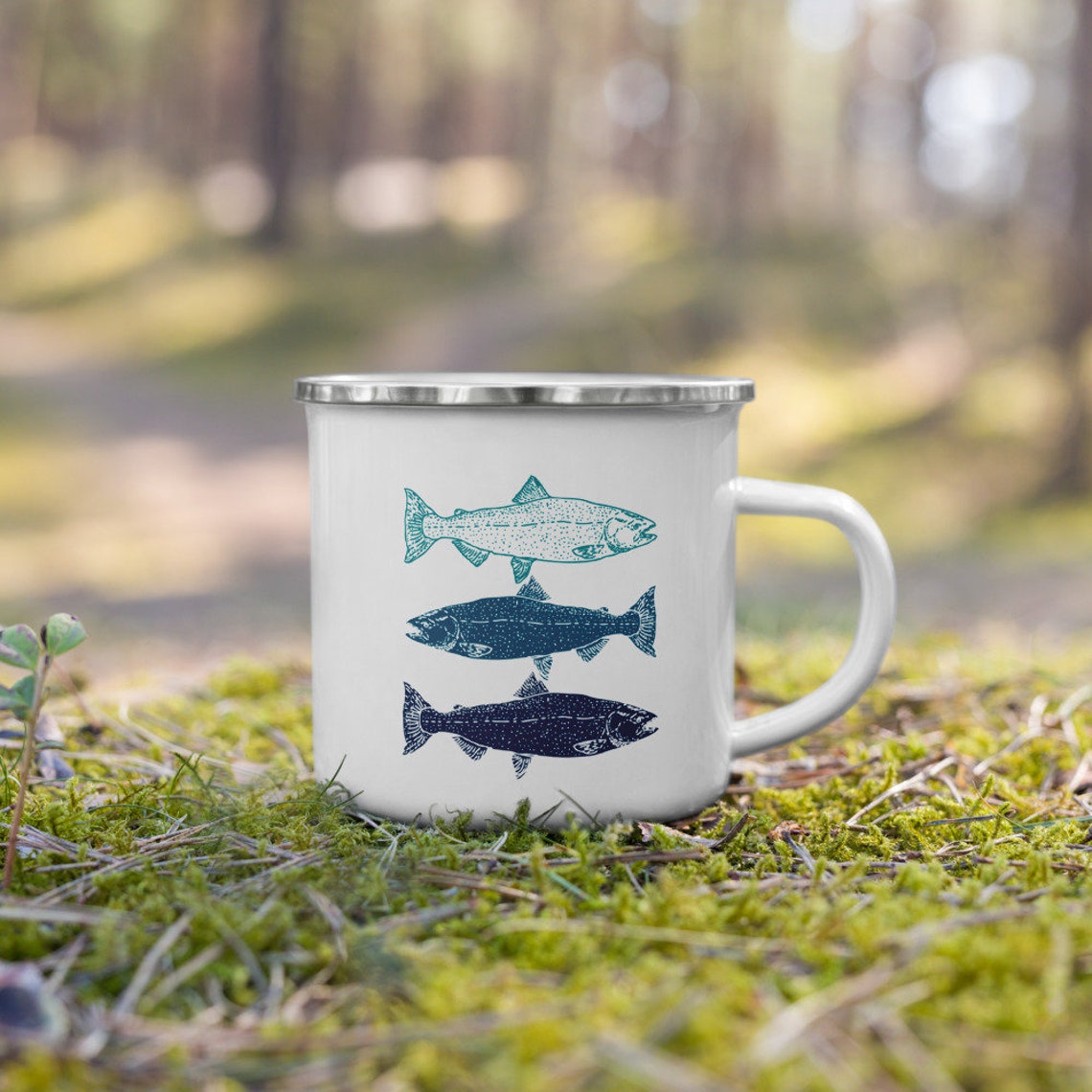 Fish Enamel Mug Trout Coffee Mug One Campfire Mug Fish Mug Etsy
