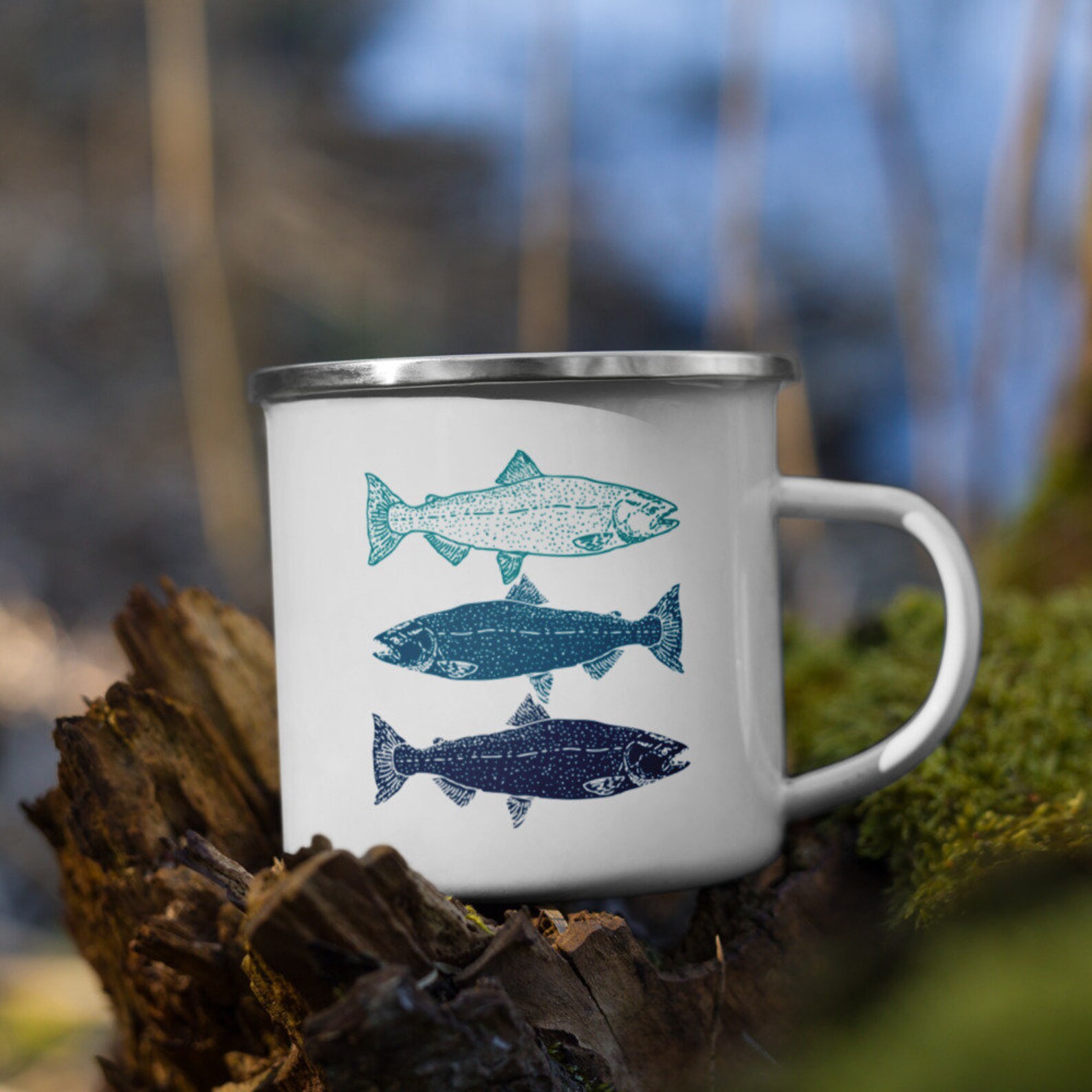 Fish Enamel Mug Trout Coffee Mug One Campfire Mug Fish Mug Etsy