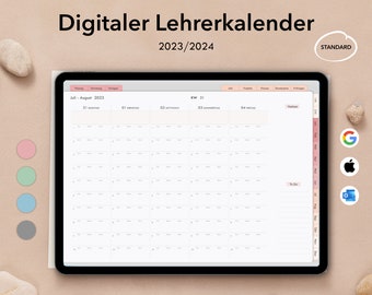 Digitaler Lehrerplaner 2023 2024 für GoodNotes - digitaler Lehrerkalender für Tablet und Unterricht STANDARD