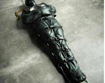 Genuine leather sleep Sack Ajustée Bondage Body Sac avec capuche restreinte Sac BDSM