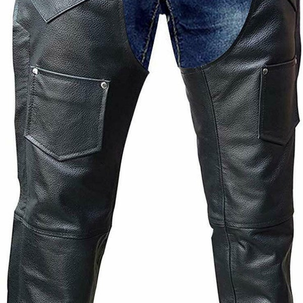 Black Premium Leather Motorcycle Soft Cowhide Chaps