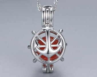 S925 Anchor Pendant, Sealife Pearl Cages, Floating Locket, Sterling Silver Necklace, Best Gift for Her, Pearl Party Gifts