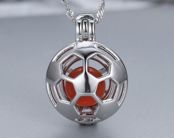 Sterling Silver Football Pendant, Ball-shaped Pearl Cages, Floating Locket, S925 Necklace, Best Gift for Her, Pearl Party Gifts