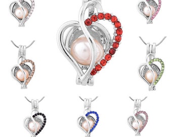 10PCS Love Heart Pearl Party Cage Pendant Necklace for Women 925 Silver Plated 8 Colors Zircon Gems Valentine's Day Gift Jewelry Accessories