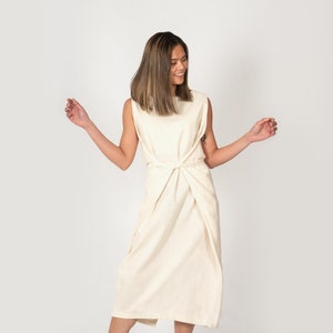LUCY DRESS in Natural Cotton, Organic Wrap Dress, Sustainable Midi Dress with Adjustable Tie, Minimalist Eco-Friendly Wardrobe All Occasions
