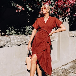 AMELIA LOVE DRESS in Rust / 100% Organic Cotton Dress / Natural Cotton Wrap Dress / Wrap dress / boho dress / Sustainable Frabric