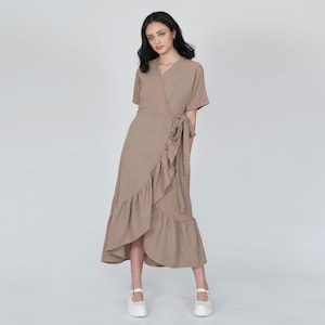 AMELIA LOVE DRESS in Beige / 100% Organic Cotton Dress / Natural Cotton Wrap Dress / Wrap dress / boho dress / Sustainable Frabric