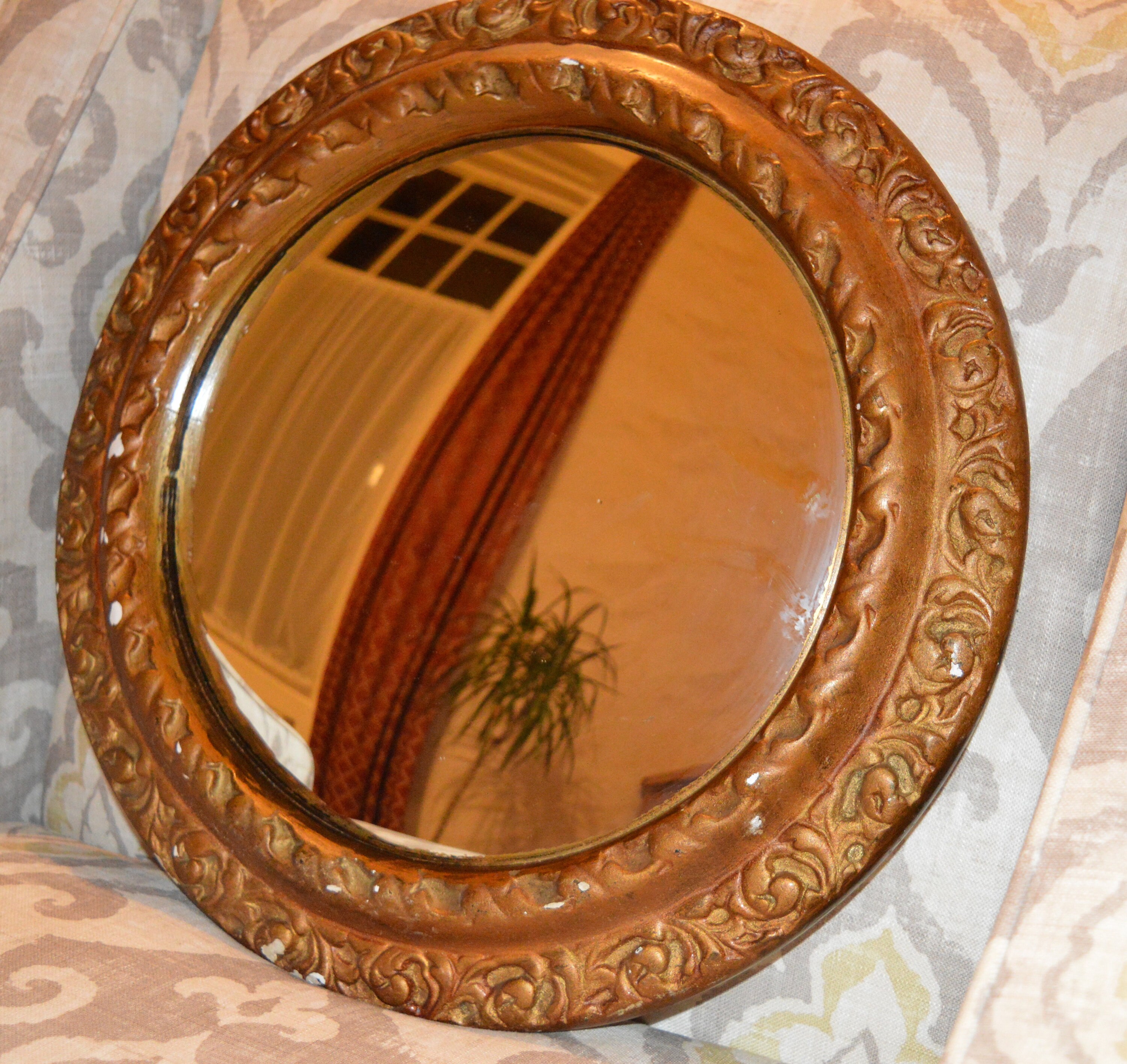 Antique Bulls Eye Convex Fish Plaster Framed Mirror Antique Bulls Eye Convex Fish, Fisheye Mirror