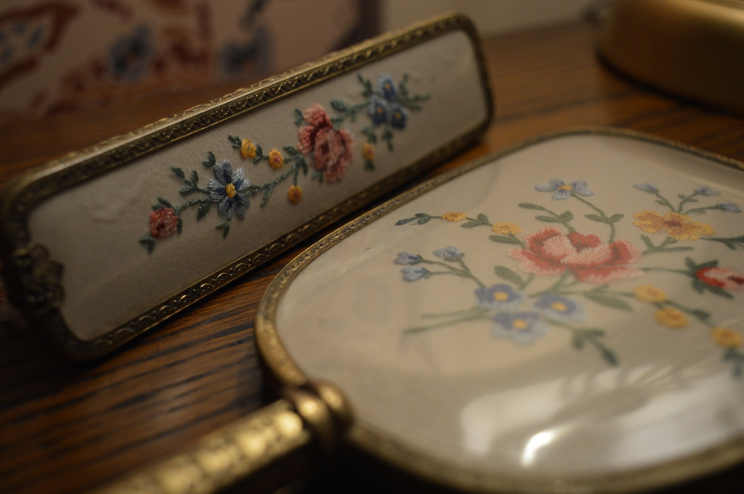 1950s Tapestry Vanity Set Embroidered Vanity Set Vintage Etsy