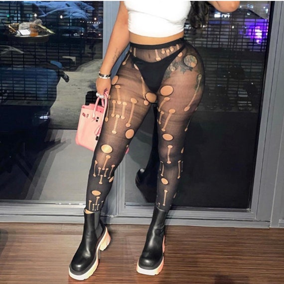 Mesh Leggings With Holes -  New Zealand