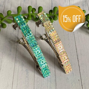 Crystal Resin French Barrette: Shiny Hair Clip, Formal Accessory