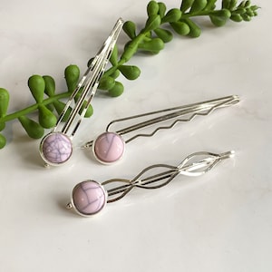 Silver Bobby pins for Womens x3, Decorative hair slides, Cabochon Hair Clips, Womens hair pins, Hair  accessories uk