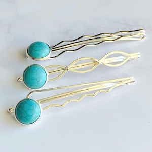 Zilveren haarspeldjes cabochon: decoratieve haarspeldjes, set van 3"