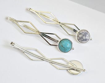 Decorative bobby pins Hair Slides: Colorful Cabochon Bobby Pins, Silver Tone (Set of 3)