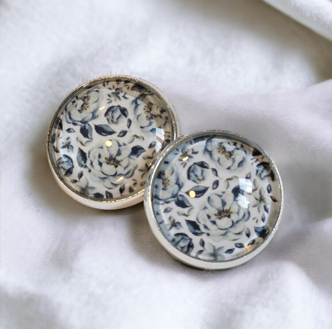 Blue Non Pierced Clipon Earrings, Formal Flat Back Womens Earrings