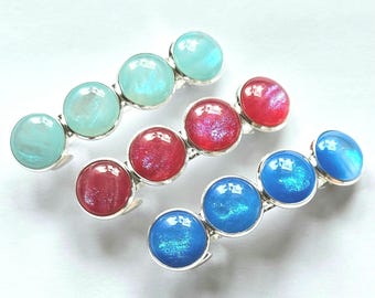 Shimmery Cabochon Silver Barrette: Small French Hair Clip