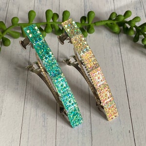 Crystal Resin French Barrette: Shiny Hair Clip, Formal Accessory