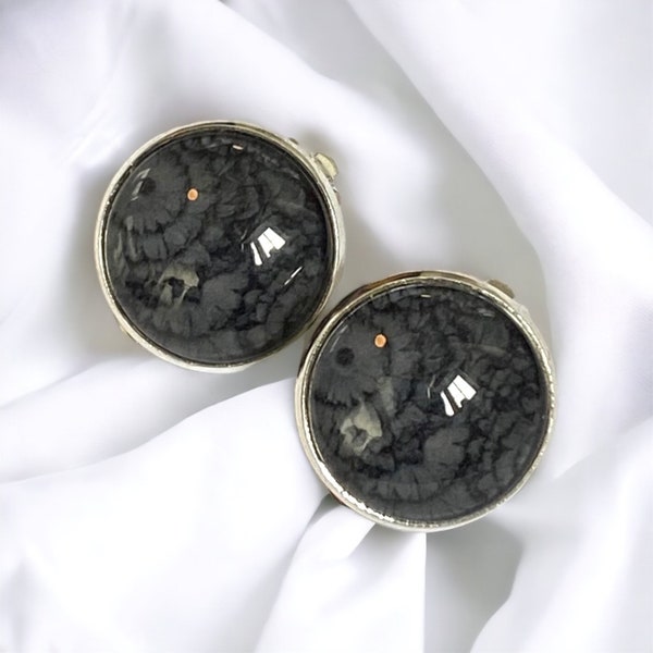 Sophisticated no piercing earrings for women, Black floral non pierce clip on earrings, Silver round classy earrings