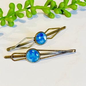 Womens decorative blue cute Bobby pin hair slide, Hair slide fringe clips, Womens hair clips, Secure hair accessories gift ideas for her