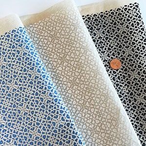 May include: Three sheets of wrapping paper with a delicate white pattern on a brown background. The pattern is a repeating geometric design. The sheets are folded and layered, with the top sheet showing a black version of the pattern.