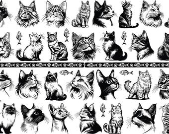 Underglaze Transfer, Ceramic Decal - Cats