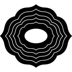 Może przedstawiać: Abstrakcyjny wzór w kolorze czarnym i białym z okrągłym kształtem i wieloma warstwami nakładających się krzywych.