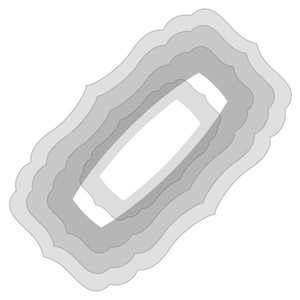 Może przedstawiać: Zestaw czterech szarych, nakładających się na siebie, ozdobnych serwetek papierowych z falbankami.