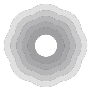 Peut inclure: Un motif circulaire gris et blanc avec des cercles concentriques, ressemblant à une fleur avec plusieurs couches de pétales.