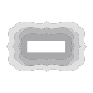 Puede incluir: Un marco decorativo gris en capas con un borde festoneado. El marco tiene una abertura rectangular en el centro.
