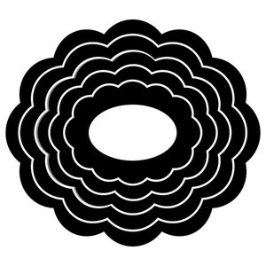 Może przedstawiać: Czarno-biały projekt graficzny kwiatu z wieloma warstwami płatków.